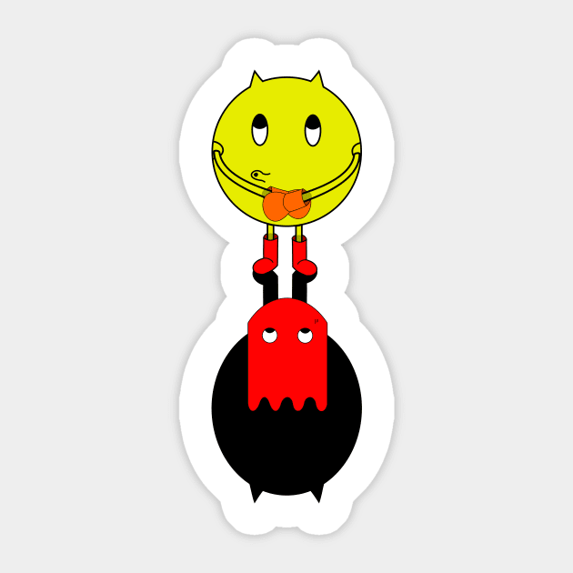 Pacman chasing red ghost Sticker by Stinos